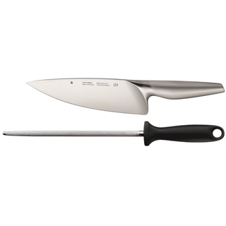 WMF Chef's Edition Messerset 2teilig, Made in Germany, 1 Messer geschmiedet, Küchenmesser Set, Wetzstahl, Performance Cut, Spezialklingenstahl, Holzbox