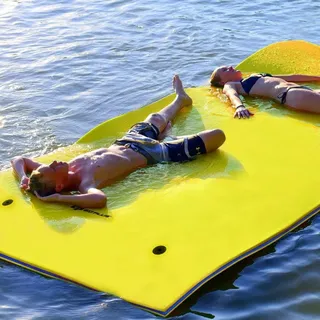 Costway 270x180cm Wasserhängematte Wasserliege 300kg Tragkraft, Schwimmmatte Schwimmender Teppich, Schwimminsel Gelb