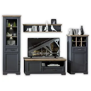 Stella Trading Innostyle Wohnwand Komplett-Set in Graphit, Artisan Eiche Optik - Schrankwand mit LED-Beleuchtung für Ihr Wohnzimmer im Landhausstil - 299 x 204 x 51 cm (B/H/T)