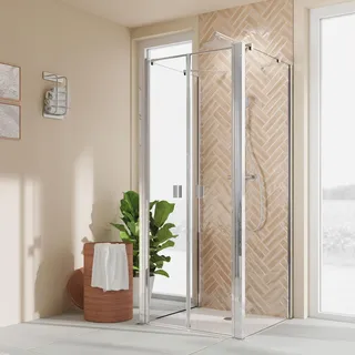 Breuer Elana 2.0 eckig U-Kabine Pendeltür mit 2 Seitenwänden Klarglas hell 80 x 100 cm - Alu Chromeffekt - 2500 005 001 021