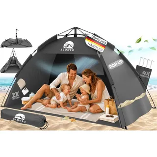 aktivshop ELONEO Pop-Up Strandmuschel mit UV-Schutz 80+, leichter Aufbau, kompakt, Tragetasche, Sonnenschutz & Windschutz für Kinder und Erwachsene - XL Grau - Grau