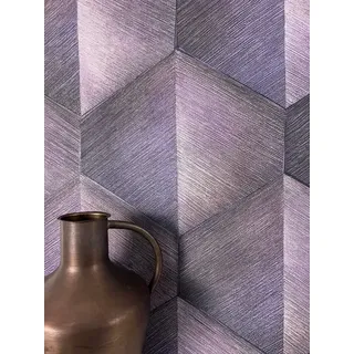 Newroom Vliestapete Talon Purple Tapete Mustertapete 3D-Optik,Raute,Linien, Lila Tapete Modern 3D-Optik - Mustertapete Streifentapete Schwarz Creme Grafisch Geometrisch Raute Linien für Wohnzimmer Schlafzimmer Küche, Streifentapete lila