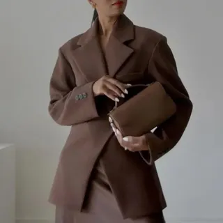 Raffinierte Damen Langarm Blazer Jacke mit elegantem Manschettenknopf Design (M Kaffee)