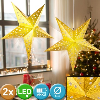 2er Set LED Stern X-MAS Hänge Lampen Papier Ess Zimmer Weihnachts Deko Leuchten