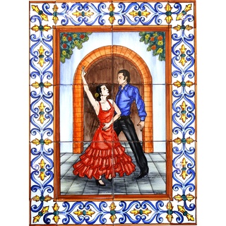 ART ESCUDELLERS Wandbild, Keramik, handbemalt, Flamenco/Sevillaas mit Rand, 45 x 60 cm
