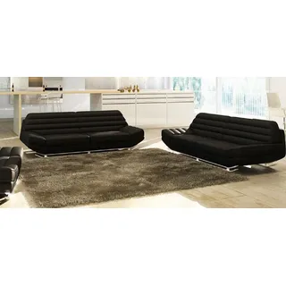 JVmoebel Polstergarnitur Elegante Sofa-Garnitur aus italienischem Echtleder mit Edelstahlfüßen, (Set, 2-tlg., 3+2 Sitzer), Made in Europa schwarz