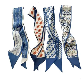 Yurosiay 5 Stück Seidenschal Haarband Damen Vintage Blumenmuster Simulierter Seiden Stirnband Französischer Haarband Schal Schmal Seidenschal Seidentücher Satin Halstuch Handtaschen Schal Blau