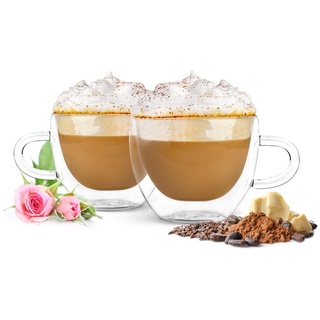 Sendez 4 Doppelwandige Cappuccino Tassen mit Henkel 290ml Kaffeegläser Teegläser Thermogläser Gläser
