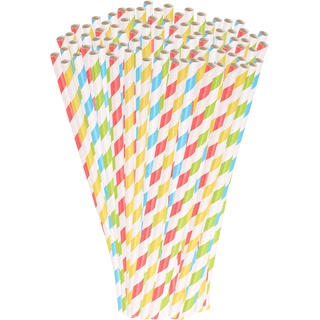 100 Retro Papier-Trinkhalme in 4 Farben, gestreift, lebensmittelecht