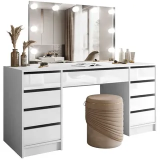 Lookway Schminktisch MADA DOUBLE ELITE mit Spiegel und Beleuchtung weiß