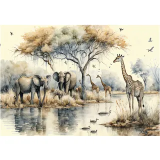 WallArena - Vlies Fototapete Kinderzimmer 254x184 cm Dschungel Tiere Wald Safari Babyzimmer Kinder Mädchen - Fototapeten Tapeten für Kinder Kindertapete - Vliestapete Wandtapete Tapete 3D Effekt