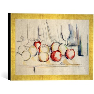 Gerahmtes Bild von Paul Cézanne Pommes, bouteille et verre, Kunstdruck im hochwertigen handgefertigten Bilder-Rahmen, 40x30 cm, Gold Raya