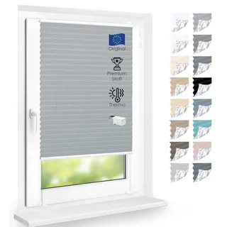 DomDeco Plissee Premium Thermo Plissee ohne Bohren, Sichtschutz, lichtdurchlässig, blickdicht, Klemmfix, Thermo-Wärmeschutz, verdunkelnd, blickdicht, Stufenlos grau 90 cm x 100 cm