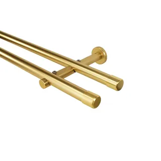 iso-design Gardinenstange 20 mm 2-läufig Messing Matt aus Metall Wandmontage Endstück Kappe, Ø 20 mm, 2-läufig, Fixmaß, mit Bohren, verschraubt, Metall, Aluminiumrohr mit mehr als 1 mm Wandstärke goldfarben Ø 20 mm x 280 cm