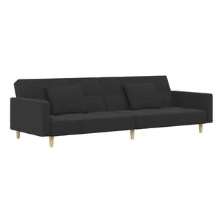 vidaXL Schlafsofa 2-Sitzer mit 2 Kissen Dunkelgrau Stoff