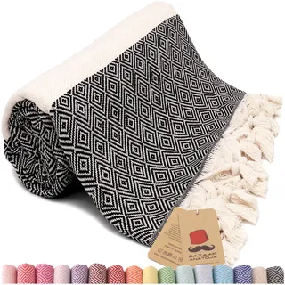 Bazaar Anatolia Hamamtuch Saunahandtuch Strandtuch Saunatuch 100% Baumwolle Badetuch Groß 185x100 cm Orientalische Deko Decken Boho Sauna Yoga Diamant (Schwarz)