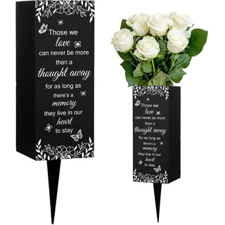 WEBEEDY Friedhofsvasen Für Gräber Grabvase mit Erdspieß Schmetterlingsblumen Metallgedenkvasen Friedhofsblumenhalter Zum Gedenken An Geschenke Für Geliebte Menschen Beerdigung 8x20cm