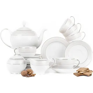Konsimo® Teeservice, Weiß, Keramik, 15-teilig, 21x8x21 cm, Essen & Trinken, Geschirr, Geschirr-Sets