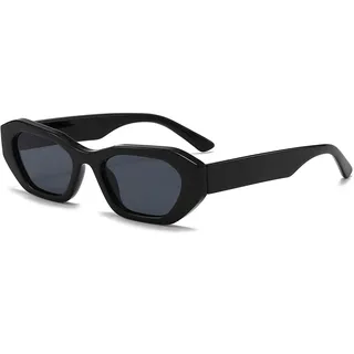 LJCZKA Retro Kleine Rechteckige Sonnenbrille Damen Herren Eckig Sonnenbrille Dicker Rahmen Vintage Schmale Brille UV400 Schutz