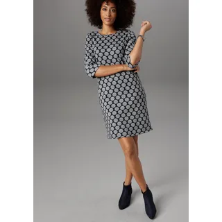 Jerseykleid ANISTON SELECTED Gr. 38, N-Gr, grau (dunkelblau, grau) Damen Kleider Freizeitkleider mit Punkten & Streifen