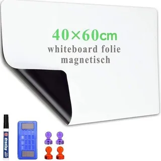 Famanu Whiteboardfolie 40 x 60 cm - Magnetisch, selbstklebend, inklusive Marker und Schwamm - Weiß