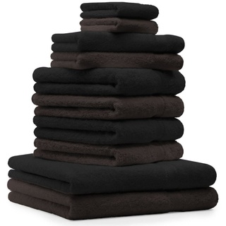 Betz Handtuch Set 10-TLG. Handtuch-Set Premium 100% Baumwolle 2 Duschtücher 4 Handtücher 2 Gästetücher 2 Waschhandschuhe Farbe Dunkel Braun & Schwarz, 100% Baumwolle, (Set, 10-tlg) braun|schwarz