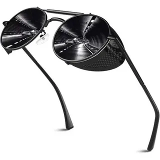 Sonnenbrille Herren Damen Rund Polarisiert Steampunk Metall UV-Schutz