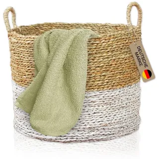 Lycce Wäschebox AUFBEWAHRUNGSKORB Flechtkorb RUND in Gr.2 Seegras Ø 40 cm x 33 cm