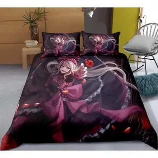 Overlord Shalltear Bloodfallen Anime Bettwäsche-Sets Cartoon 3D-gedrucktes Polyestergewebe 1 Bettbezug + 2 Kissenbezüge (keine Bettdecke)