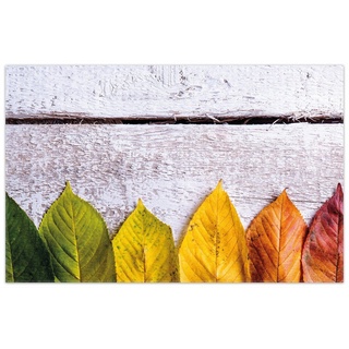 Teppich Bunte Herbstblätter auf hellem Holz, Wallario, rechteckig, rutschfest gelb 90 cm x 140 cm