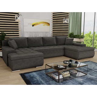 Sofnet Wohnlandschaft mit Schlaffunktion Faris U-Form - Couch, Schlafsofa mit Bettkasten, Couchgranitur mit Bettfunktion, Big Sofa, Bettsofa (Dunkelgrau (Kronos 22))