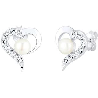 Elli Ohrringe Damen Herz Motiv Elegant Süßwasserzuchtperlen mit Kristalle aus 925 Sterling Silber