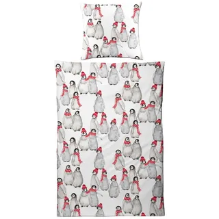 Carpe Sonno Bettwäsche Warme Winter Biber Bettwäsche 135x200 155x220 cm Baumwolle 2tlg Set, Biber, 2 teilig, Deckenbezug + Kissenbezug Flauschige Winterbettwäsche Flanell Pinguin bunt|weiß