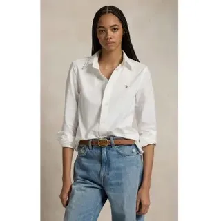 Polo Ralph Lauren für Damen. 211941520002 Das ikonische Stretch Slim Oxford-Hemd weiß (40), Lässig, Baumwolle, Langarm