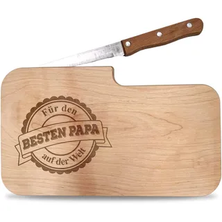 Brotzeitbrett aus Holz für Papa/Männer - Brett mit Messer/Frühstücksbrettchen mit Messer - Schneidebrett mit Gravur - Brotzeit Set - Jausenbrett aus Holz - Vatertagsgeschenke für Papa