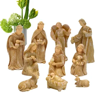 Teksome Krippenstatue – Kunstharz Ornament Krippe Gruppe Ornamente – Religiöse Statuen Set Jesus Harz Handwerk für Innendekorationen