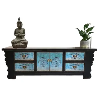 OPIUM OUTLET Möbel Kommode Schrank Sideboard Lowboard 35208-5 schwarz-türkis asiatisch chinesisch orientalisch