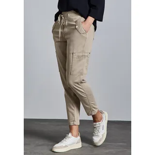STREET ONE "BONNY", Damen, Gr. 38, Länge 28, buff grau, Web, Obermaterial: 60% Lyocell, 37% Baumwolle, 3% Elasthan, unifarben, casual, loose fit knöchelfrei, Hosen, mit Taschen