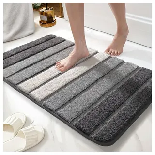 TUWENA Badematte Badematte rutschfest, Weich Badezimmerteppich Saugfähige Badteppich, Waschbar Badvorleger, Türmatte für Badezimmer, Dusche, Badewannen grau 60 cm