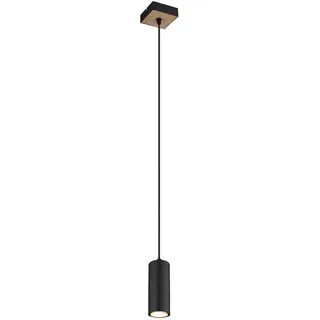 Lampe skandinavisch Hängeleuchte Hängelampen Wohnbereich Modern Pendelleuchte einflammig, Metall schwarz MDF Holzoptik, 1x GU10 Fassung, LxBxH 9x9x120 cm, 2er Set