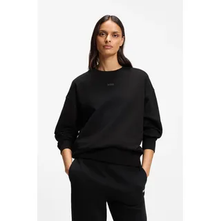Sweatshirt BOSS ORANGE "Eteia Premium Damenmode", Damen, Gr. M, schwarz (schwarz 001), Strick, Obermaterial: 100% Baumwolle, unifarben, oversize, Rundhals, Bündchen, Sweatshirts Sweatshirt, oversized, Rundhals, mit BOSS Logo