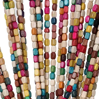 ANMINY Bunter Holz-Bambus-Perlenvorhang, hohe Dichte, 52 Stränge, natürliches Holz, Regenbogen, Raumteiler, dekorativ, handgefertigt, Hippie-Boho-Türvorhang, Perlen, Jalousien, 88.9x190.5 cm