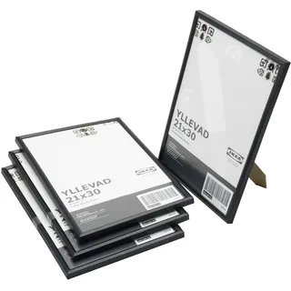 Ikea YLLEVAD Bilderrahmen, Kunststoff, Karton, A4, leicht, 21 x 30 cm, Schwarz, 4 Stück