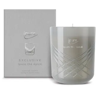 ipuro Exclusive Elegante Duftkerze - THÉ EPICÉ mit erhöhtem Duftölanteil | Hochwertige Duftkerze im Glas | Kerze mit Matcha, Zitrone & Jasmin Duft Aroma | Raumduftkerze in grau 270g