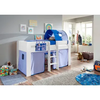 Relita Hochbett Andi mit Rolllattenrost, Textil-Set und Leiter, pflegel. Dekor Oberfläche blau