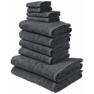 my home Handtuch Set »Inga«, Walkfrottee, (Set, 10-tlg), Handtücher mit feiner Bordüre, Handtuchset aus 100% Baumwolle grau