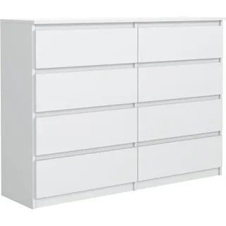meble masztalerz Kommode 140, 8 Schublade, Weiß | Kommodenschrank 138, 5x101, 5x39 cm, Moderne Schubladenschrank, Sideboard für Wohnzimmer, Flur & Schlafzimmer