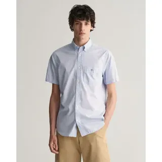 Gant für Herren. 3000101 Regular Fit Kurzarmhemd aus blauer Popeline (4XL), Lässig, Baumwolle