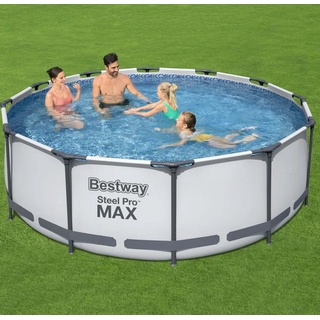 Steel Pro MaxTM Frame Pool Komplett-Set, rund, mit Filterpumpe & Sicherheitsleiter 366 x 100 cm, Schwimmbecken, Schwimmen, Pools