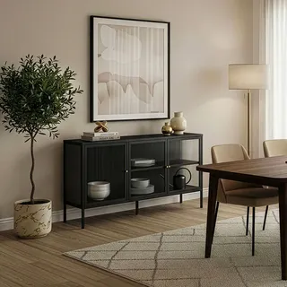 [en.casa] Vitrinen-Sideboard Vinterhavn 80 x 150 x 40 cm Schwarz